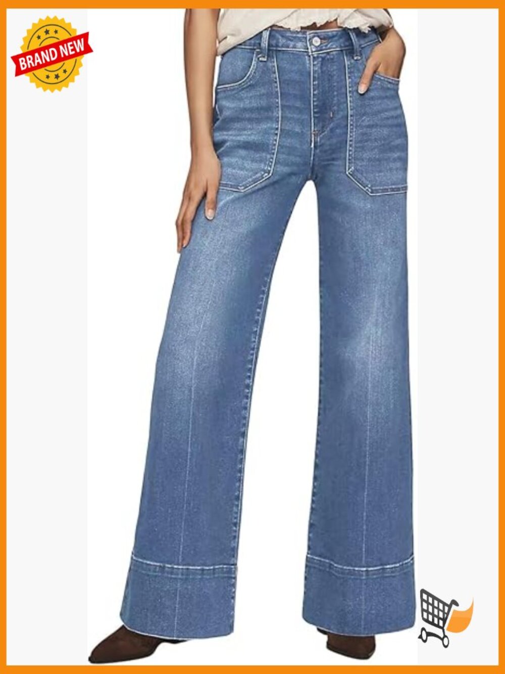 High Waisted Wide Leg Baggy Front Pocket Jeans Trendy Y2K